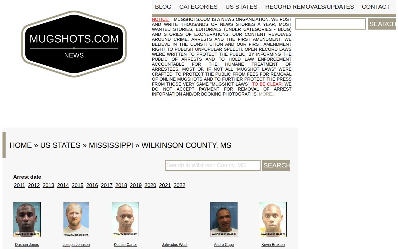 Wilkinson County unofficial third-party mugshot landscape